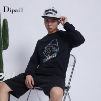 的派 DIPAI卫衣男秋冬宽松黑色印花时尚款