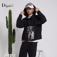 的派 DIPAI男针织秋冬拼接人物印花个性潮流帅气带帽款