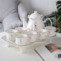 简欧陶瓷水具套装客厅喝水杯子套装冷水壶8件套家用陶瓷茶具