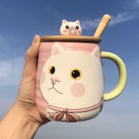 可爱呆萌陶瓷马克杯带盖勺女学生高颜值情侣早餐咖啡喝水杯子ins