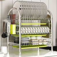 碗架沥水架家用洗放碗碟盘子收纳架厨房置物架不锈钢色控水放碗架