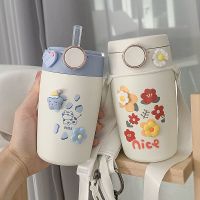 水杯女304不锈钢24小时保温杯吸管咖啡杯高颜值防摔可爱学生杯子