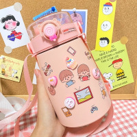 卡通带吸管水杯大容量保温杯水瓶保温水壶杯子女防摔高颜值大肚杯