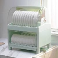 双层塑料碗柜厨房放碗盘大号餐具收纳柜碗碟沥水置物架带盖防蟑螂