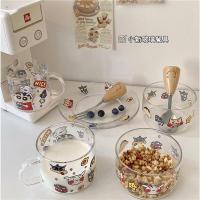 ins可爱卡通蜡笔小新牛奶玻璃碗少女心早餐麦片沙拉碗玻璃杯耐热