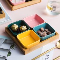 flemon北欧点心盘分格小吃零食碗干果盘客厅糖果陶瓷碟水果竹木盘