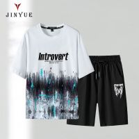 今越潮牌运动两件套装夏季薄款夏装短袖印花t恤短裤男士休闲套装