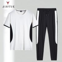 今越男夏季新款休闲套装男士圆领短袖长裤运动套装时尚百搭两件套