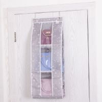 门后多层包包收纳挂袋神器家用墙挂式透明衣柜衣橱置物袋收纳架子 不封闭-灰色枫叶-三层