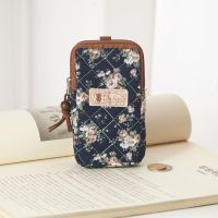 老人手机包女婆婆中老年人装手机袋挂脖手腕小零钱包中年妈妈布艺 藏蓝白牡丹小号