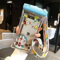 手机防水袋卡通手机套苹果华为可爱游泳外卖密封袋潜水可触摸屏 蓝色流沙叮当新带挂绳