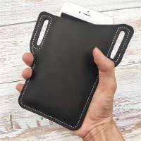 手机腰包挂腰手机袋男士便携式穿皮带手机包多功能户外登山包 PU皮黑色