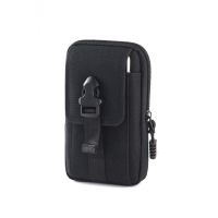 新款手机包男5-6.5寸穿皮带包挂腰手机套多功能横竖帆布腰带腰包 黑色简易版二层6寸