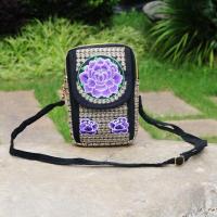 新款民族风手机包 妈妈斜跨零钱包 老年人买菜包 绣花帆布小包包 紫牡丹