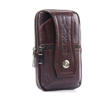 新款牛皮手机包男士穿皮带手机套竖款真皮斜跨挂包6.5寸腰带腰包 红棕(两层6寸)无肩带 送挂钩