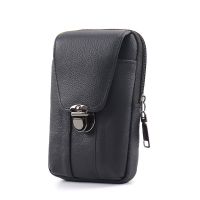 男士牛皮手机包单双层横竖款穿皮6寸腰包绑腰跨挂腰手机套手机袋 黑色竖二层高级版5.5-6寸