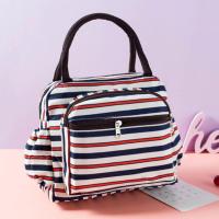 多功能防水帆布手提女包饭盒袋妈妈包妈咪包手拎包休闲上班包 红黑间白条