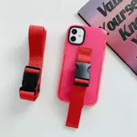 夏季荧光腕带挂绳手机壳适用于iPhone12 苹果多功能挂脖手机套 荧光红 iphone 11