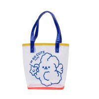 ins可爱小熊果冻手提袋沙滩包透明夏季女出行便携实用大容量包包 蓝色1