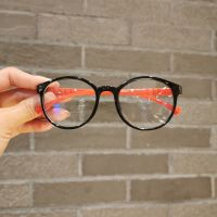 儿童眼镜防蓝光上网课男女童手机电脑护目镜小学生防近视平光眼镜 黑色+红腿 单眼镜