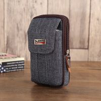 手机包男穿皮带腰包竖款帆布多功能6.5寸6寸5.5寸工地大容量钱包 帆布两层灰色16.5cm