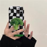 韩国ins棋格西兰花支架iPhone12苹果11手机壳XS/XR/8Plus软7p全包 ins韩风 黑白棋格+西兰花