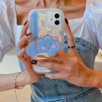 ins奶牛云朵支架适用苹果11手机壳iPhone12promax硅胶防摔xs软壳x 扭曲黄格纹右边蓝+云朵支架 苹果X1