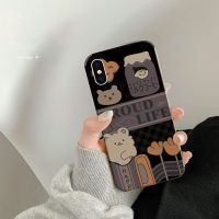 苹果12手机壳iPhone11promax学生xsmax女款xr全包7/8plus防摔6s软 [蚕丝纹-黑底趴趴熊] 苹