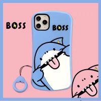 卡通鲨鱼苹果11promax手机壳iPhone7plus硅胶x/xr/xsmax软壳6/7女 蓝底(BOSS鲨鱼)+指环