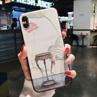 苹果11手机壳7plus复古6plus浮雕硅胶i6s保护套xsmax彩绘软手机套 荷花凳子[单壳] 苹果6/6s