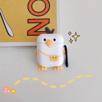 适用倍思W04无线蓝牙耳机保护套w04pro卡通可爱硅胶防摔软壳情侣 白色背包鸭+黑扣 倍思W04/W04pro