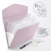 真彩文具风琴包彩色文件夹试卷夹多层文件袋资料13层/5层收纳 5格/粉色