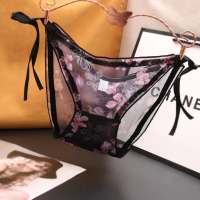 蝴蝶结透明诱惑速干三角裤系带提花性感女士迷人内裤低腰绑带底裤 黑色1条 均码 85-130斤