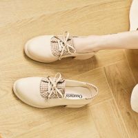 魅丽妮芙晚晚风温柔鞋子女2021年新款春季百搭复古单鞋中跟小皮鞋 杏色 偏小半码 35