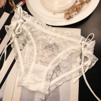 1-2条 欧美性感绑带蕾丝内裤女士低腰系带火辣时尚三角裤女 学生 白色 M 70-100斤