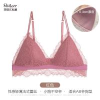 法式内衣女小胸聚拢套装三角杯薄款性感惑蕾丝大胸显小文胸无钢圈 红色单件 70(S)