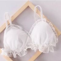 日韩少女水溶蕾丝无钢圈薄款三角杯内衣舒适睡眠文胸休闲文胸套装 白色单独文胸 M70-75ABC