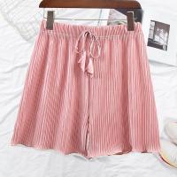 短裤女夏高腰韩版宽松ins五分裤学生外穿百搭系带百褶阔腿休闲裤 粉红色 L 建议85-110斤