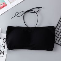 韩版内衣女学生性感高中生初中生少女文胸无钢圈裹胸抹胸罩美背心 挂脖美背黑色1件 均码[75-130斤]