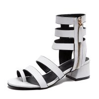 凉鞋女夏高帮罗马凉靴2021新款韩版百搭露趾镂空拉链高筒平底绑带 白色 标准码 35