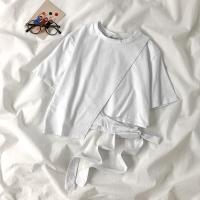 夏季套装女小个子学生韩版不规则绑带短袖t恤+中长款半身裙两件套 单件白色上衣 S 建议70-90斤