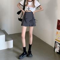 2021春秋新款绑带设计感高腰半身裙短裙百褶短裙女a字显瘦裙 灰色 S 80-95