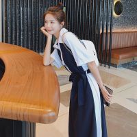 赫本风连衣裙2021夏季新款高端显瘦气质收腰中长裙复古撞色衬衫裙 图片色(两色拼接) L 建议(116-125斤)