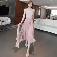 2021夏季新款高腰中长款系带气质开叉印花半身裙女百搭a字仙女裙 粉色 印花半裙 S 建议80~95斤