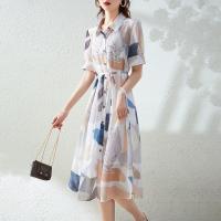 2021年夏季新品女款轻薄舒适百搭裙子中长款显瘦翻领连衣裙女 图片色 M 95-105斤