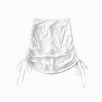 欧美风高腰显瘦抽绳系带紧身包臀半身裙女夏季防走光裙裤A字短裙 白色 S