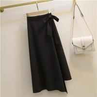 过膝半身裙女中长款2021新款高腰不规则绑带A字裙显瘦优雅包臀裙 黑色 S