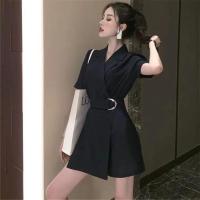 气质收腰显瘦黑色法式复古小黑裙短裙职业装西装裙连衣裙裤女夏 黑色 S 建议85-95