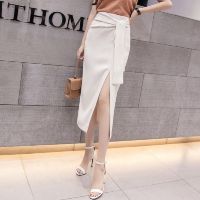 高档包臀a字半身裙捻丝裙女春夏季韩版系带高腰长裙子下半身百搭 白色 299# S 70-90斤