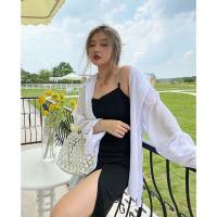 大码女装法式百搭性感开叉吊带裙2021夏款胖mm遮肚显瘦气质连衣裙 单黑色吊带裙 L 建议100-120